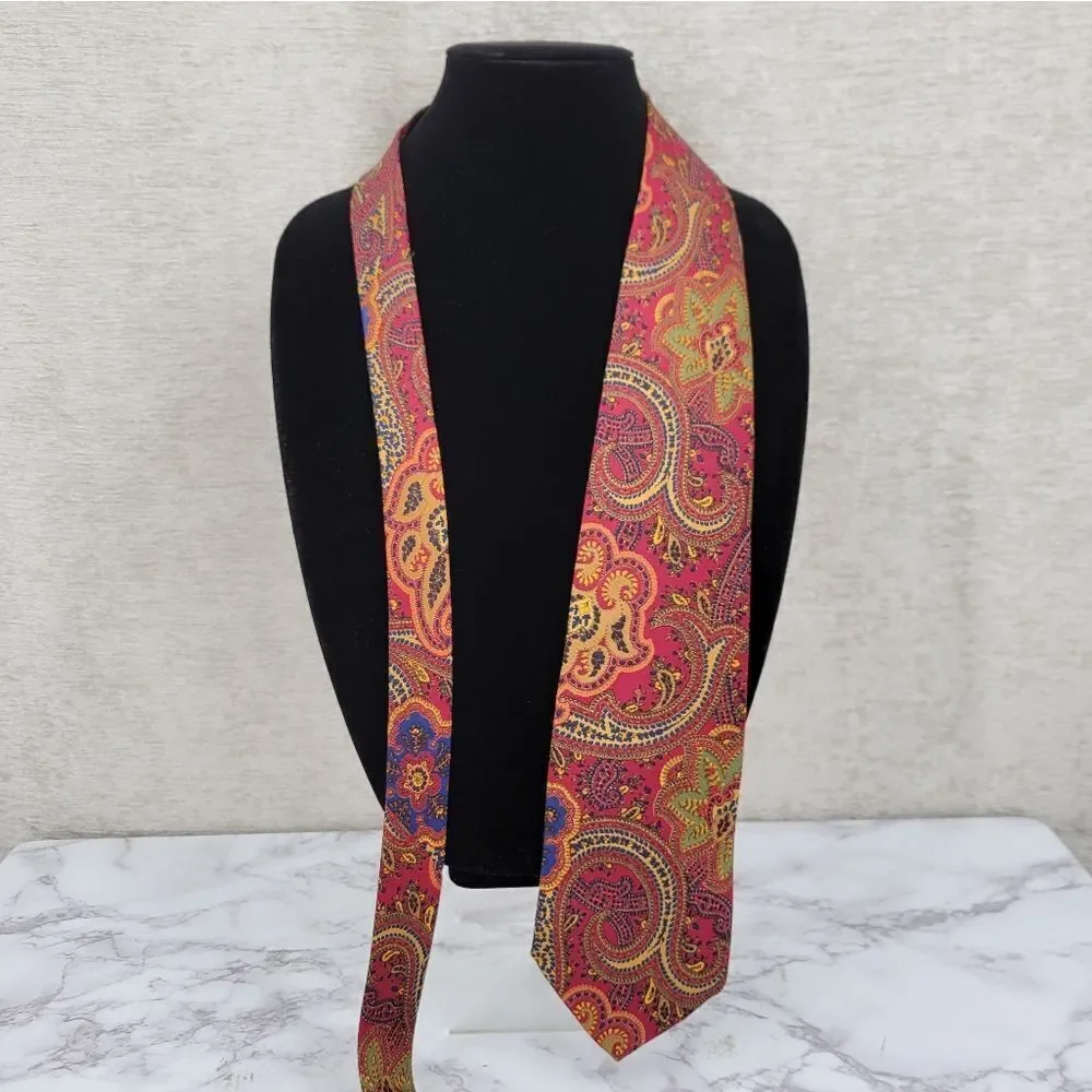 J Crew Vintage Paisley Silk Tie in Red and Gold Men's Necktie Made By Hand USA